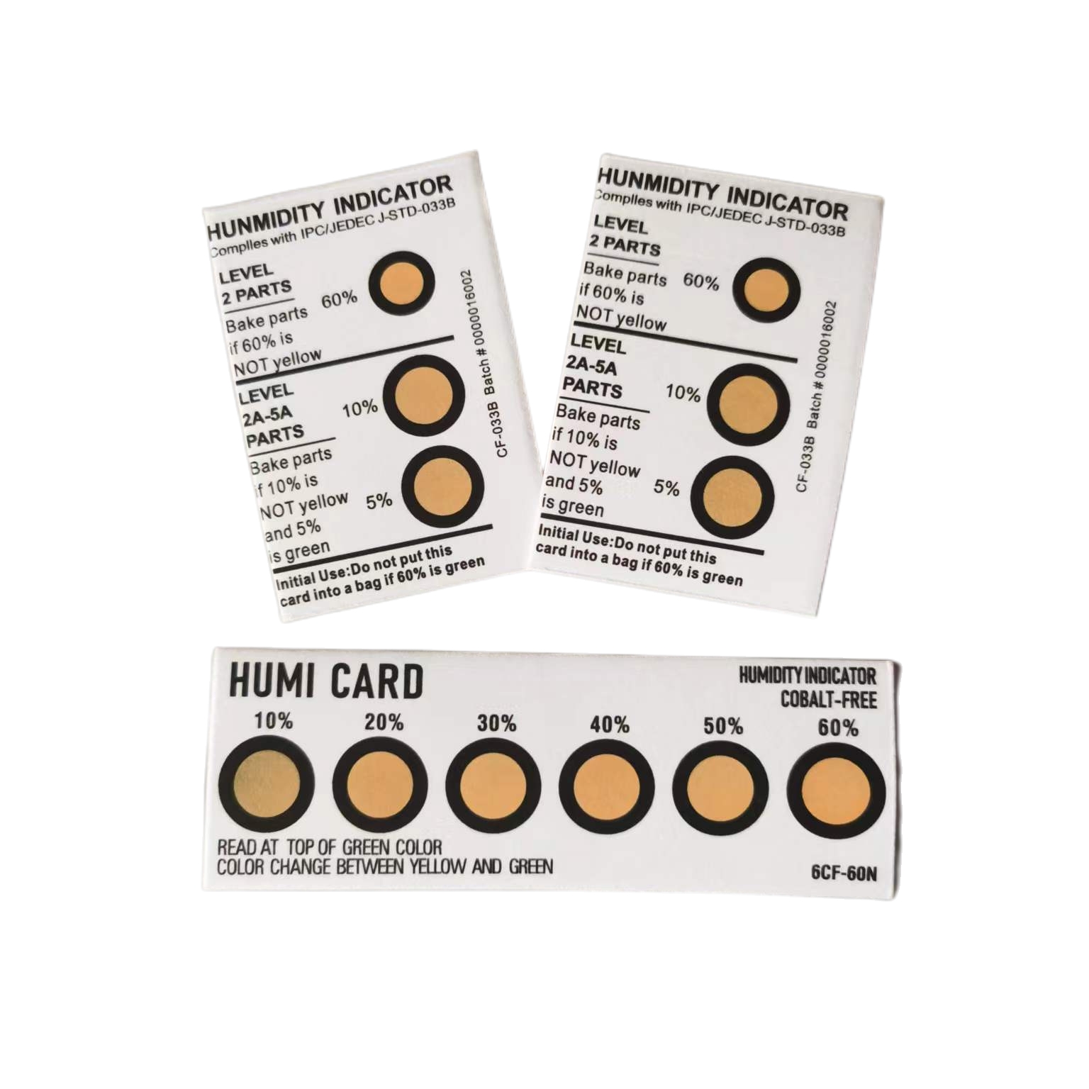 5%-10%-60% Cobalt And Halogen Free Humidity Indicator Card (HIC) Yellow To Green